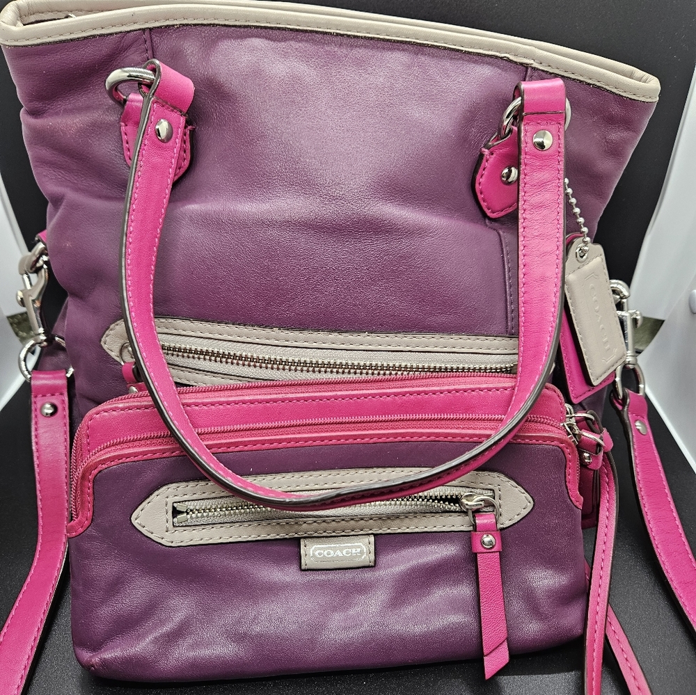 Coach pink and purple purse and matching wristlet